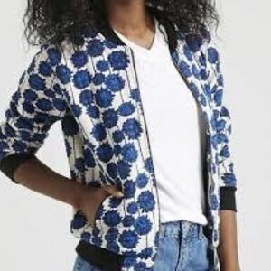 TOPSHOP Small Floral Blue Bomber Jacket